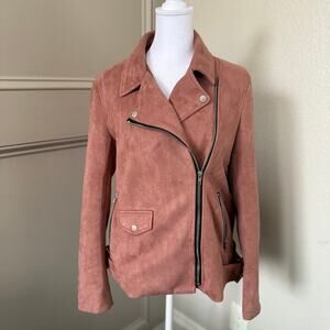 Missguided Faux-suede Moto Biker Jacket Size 6 Dusty Pink
